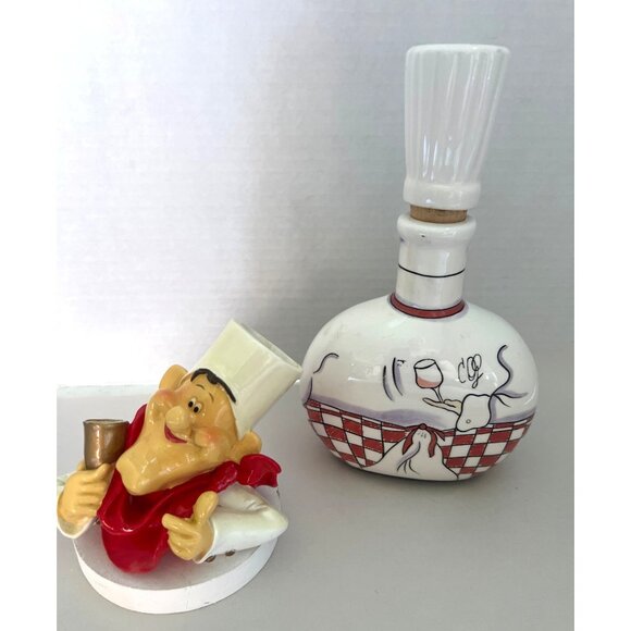 Vtg After Chefs Italian Ceramic Decanter Mike Oleon Garrard & Toothpick Holder - Picture 8 of 12